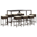 vidaXL 9-tlg. Gartenbar-Set mit Kissen Braun Poly Rattan