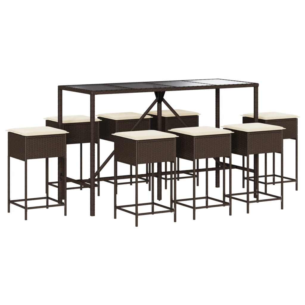 vidaXL 9-tlg. Gartenbar-Set mit Kissen Braun Poly Rattan