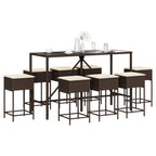 vidaXL 9-tlg. Gartenbar-Set mit Kissen Braun Poly Rattan