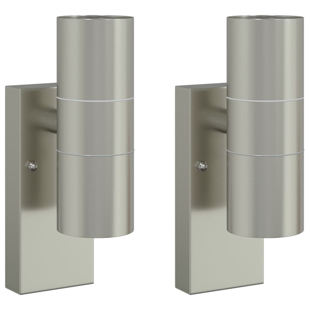 vidaXL Außenwandleuchte 2 pcs Silber 7 x 10 x 22 cm Edelstahl und Glas
