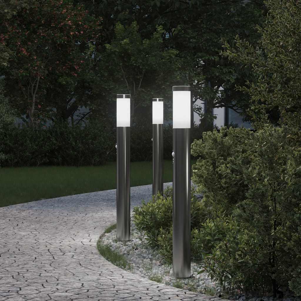 vidaXL Pollerleuchten mit Sensor 3er 80 cm Edelstahl IP44