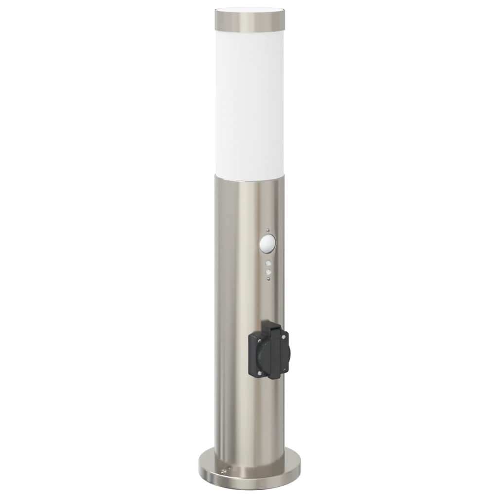 vidaXL Pollerleuchte mit Sensor und Steckdose 50 cm Edelstahl IP44