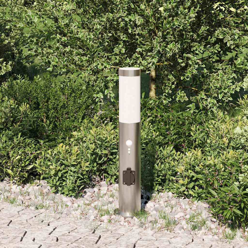 vidaXL Pollerleuchte mit Sensor und Steckdose 50 cm Edelstahl IP44