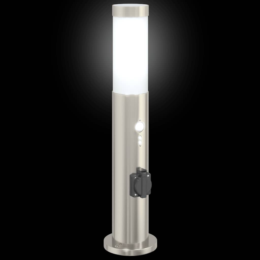 vidaXL Pollerleuchte mit Sensor und Steckdose 50 cm Edelstahl IP44