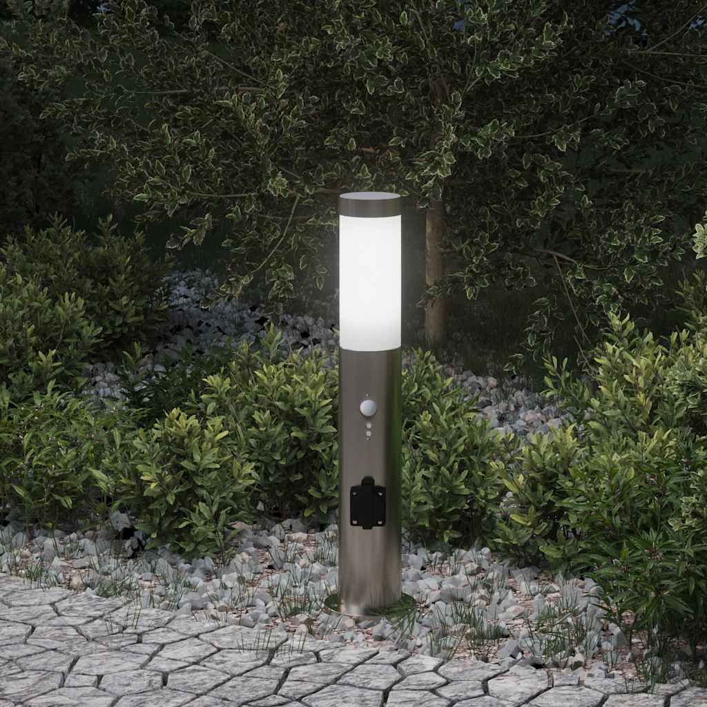 vidaXL Pollerleuchte mit Sensor und Steckdose 50 cm Edelstahl IP44