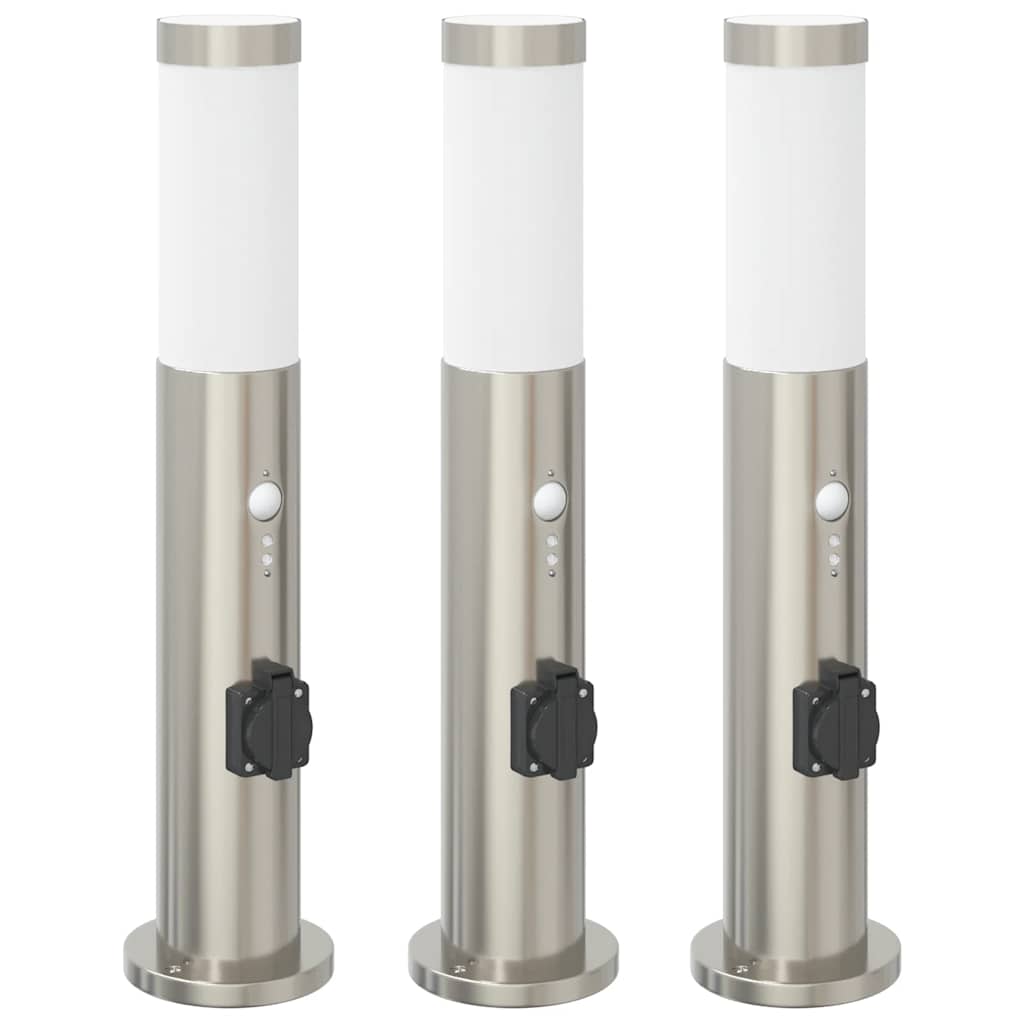 vidaXL Pollerleuchten mit Sensor&Steckdose 3er 50 cm Edelstahl IP44