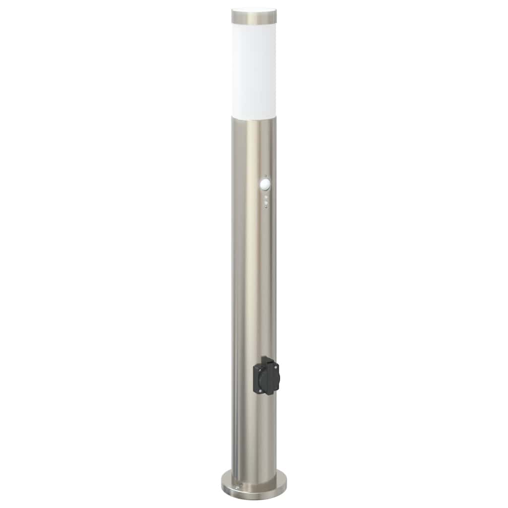 vidaXL Pollerleuchte mit Sensor&Steckdose 80 cm Edelstahl IP44