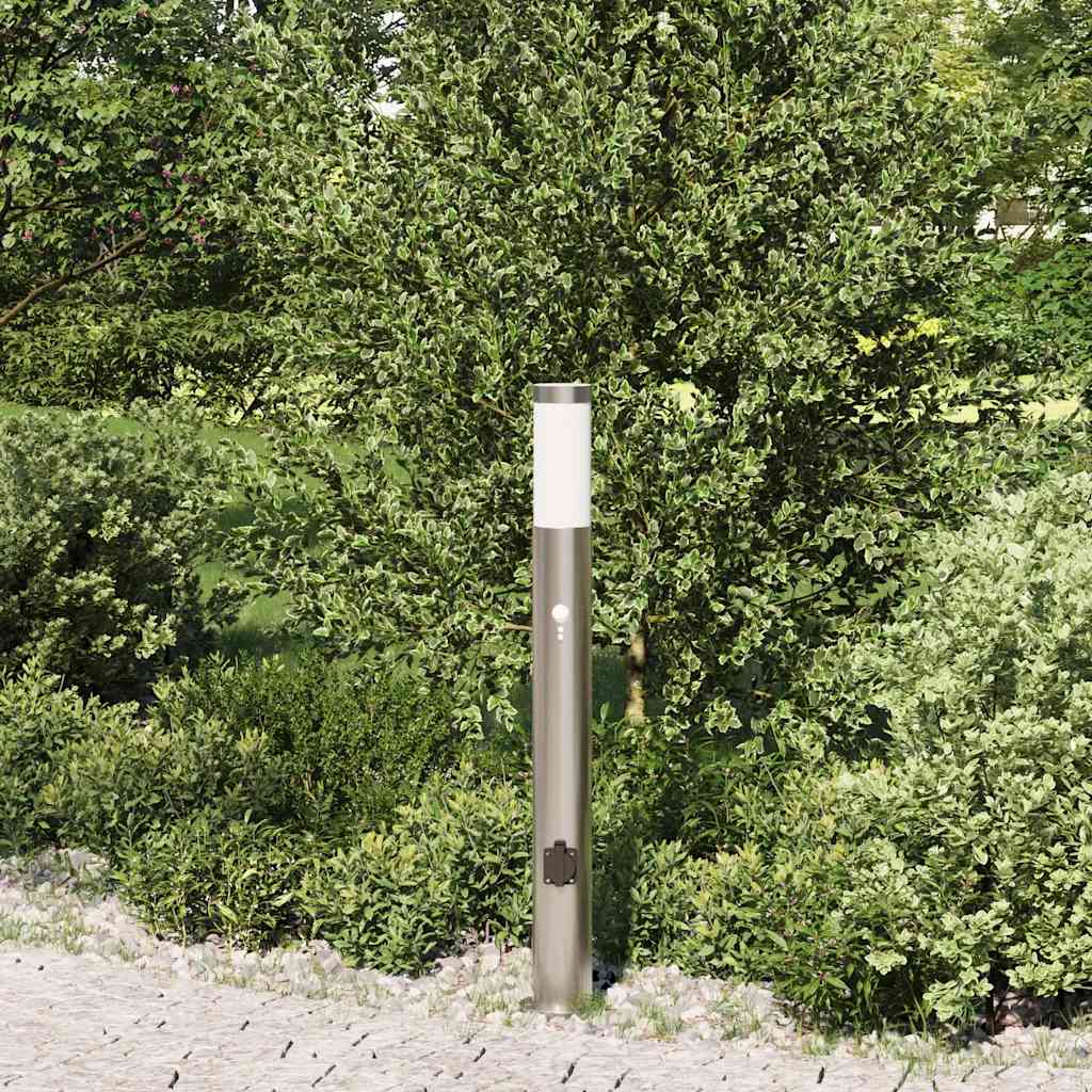 vidaXL Pollerleuchte mit Sensor&Steckdose 80 cm Edelstahl IP44
