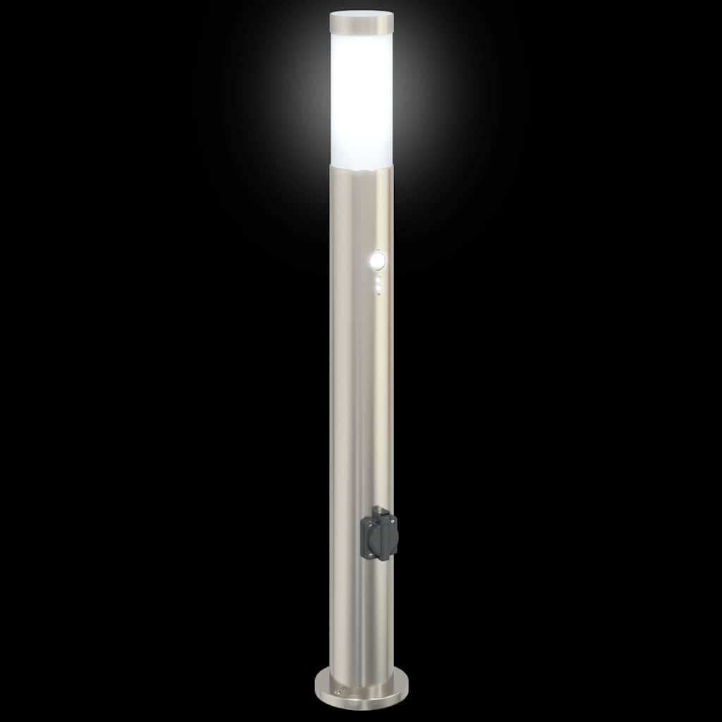 vidaXL Pollerleuchte mit Sensor&Steckdose 80 cm Edelstahl IP44