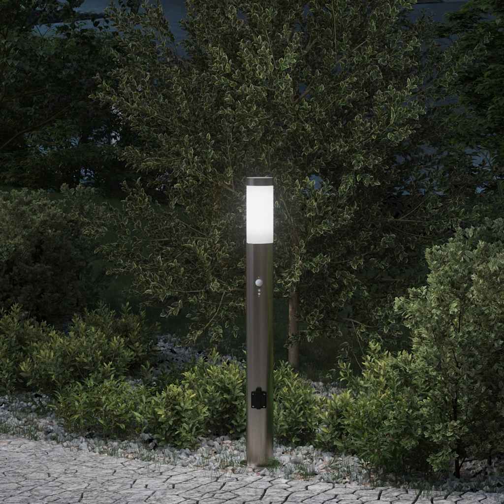 vidaXL Pollerleuchte mit Sensor&Steckdose 80 cm Edelstahl IP44