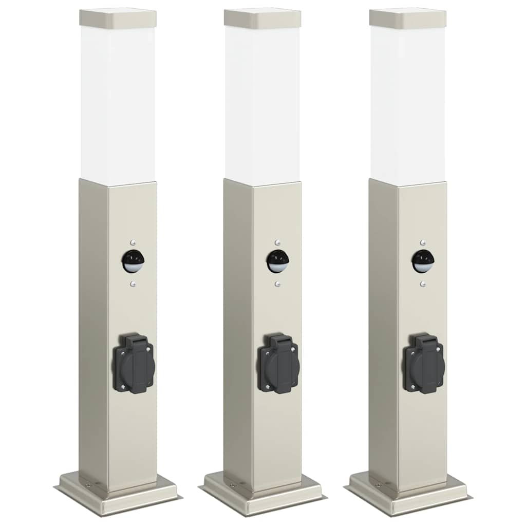 vidaXL Pollerleuchten mit Sensor&Steckdose 3 Stk. 50 cm Edelstahl IP44