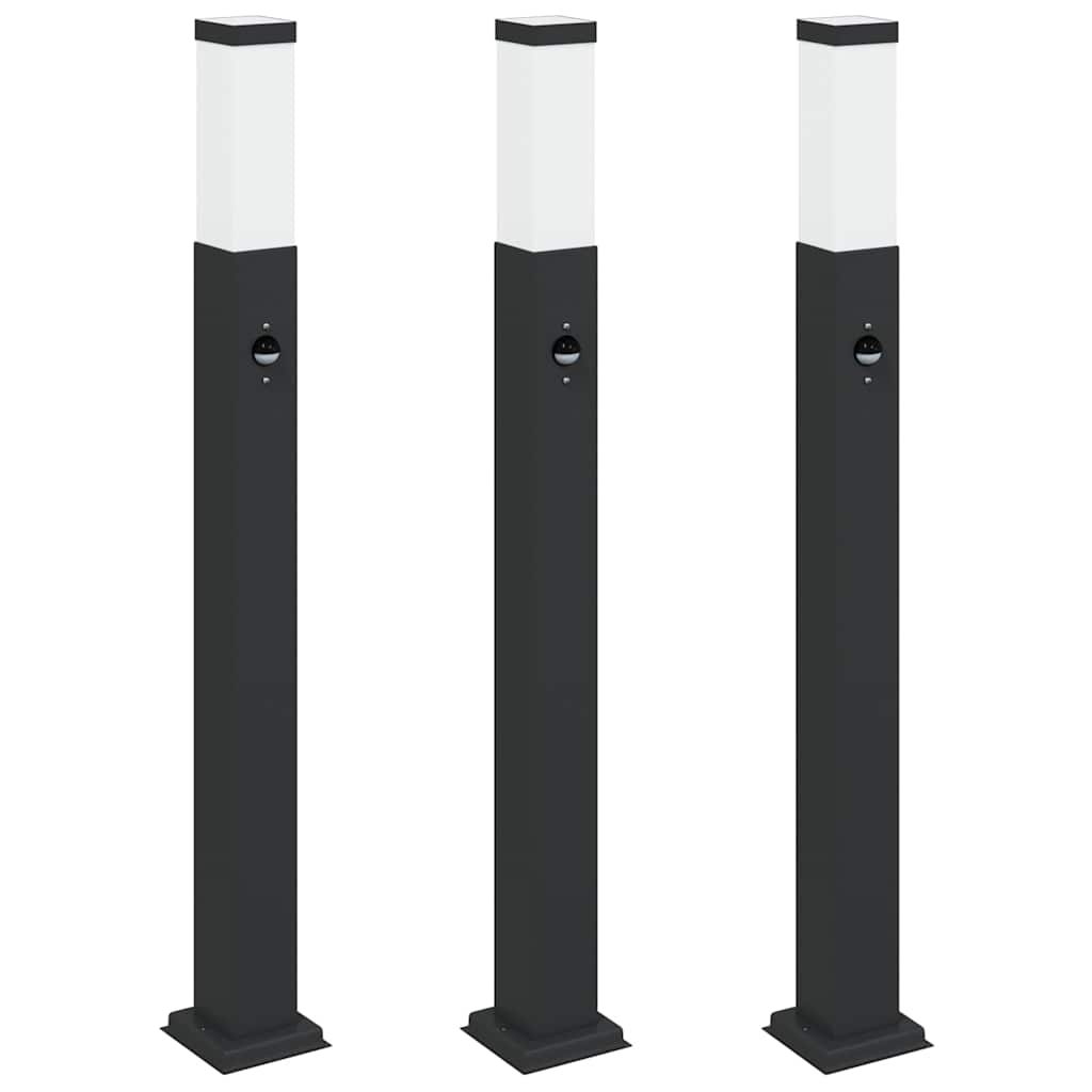 vidaXL Pollerleuchten mit Sensor 3 Stk. 80 cm Schwarz IP44