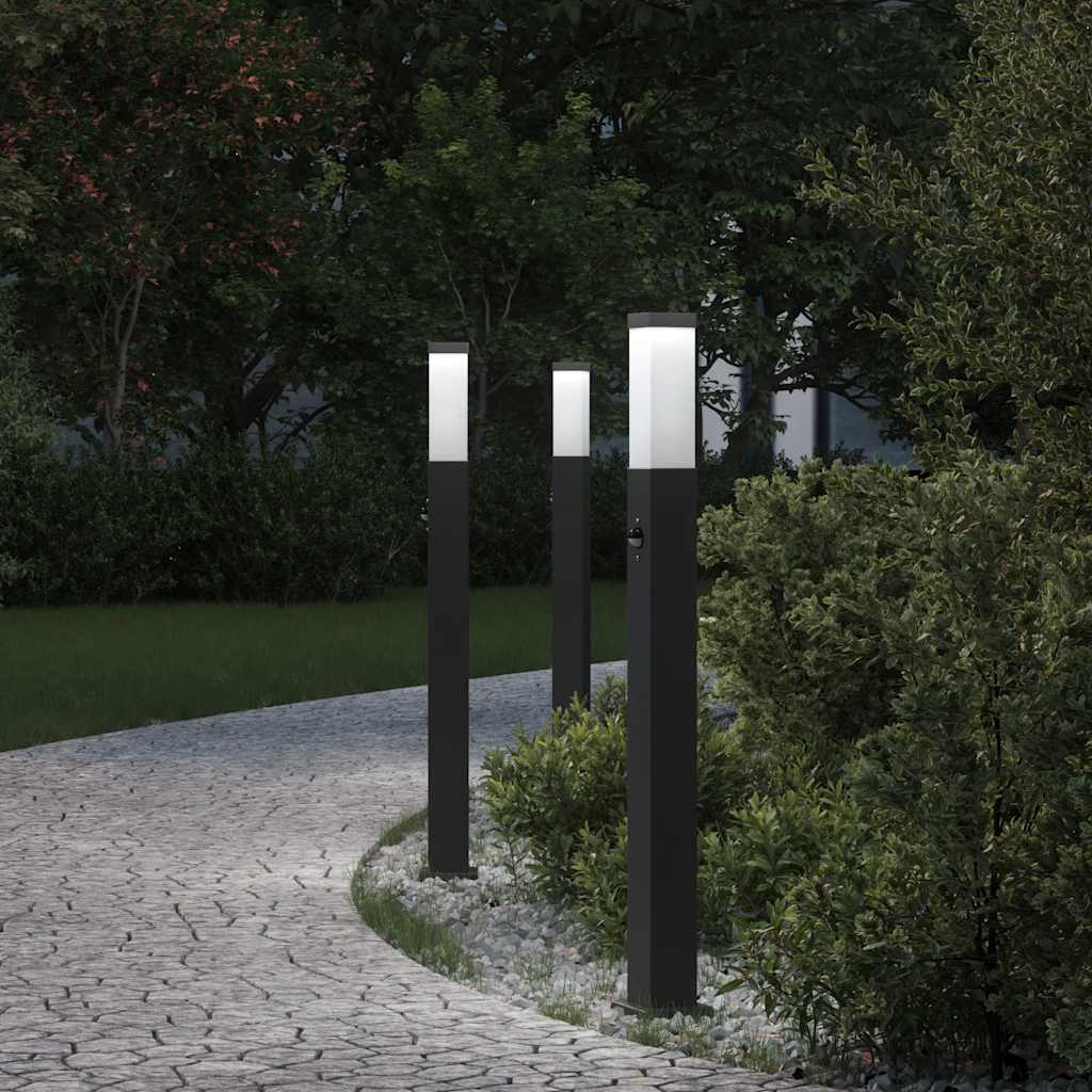 vidaXL Pollerleuchten mit Sensor 3 Stk. 80 cm Schwarz IP44
