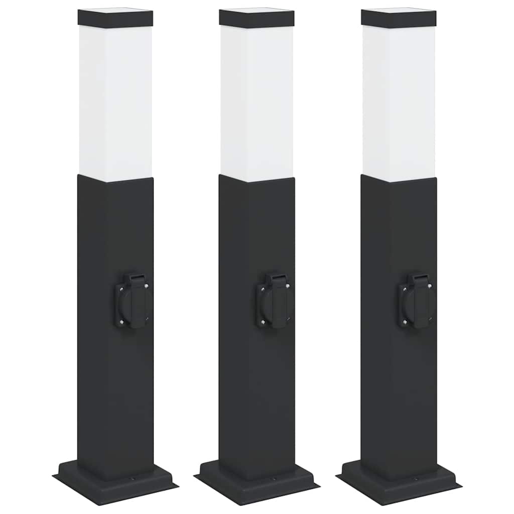 vidaXL Pollerleuchten mit Steckdose 3 Stk. 50 cm Schwarz IP44
