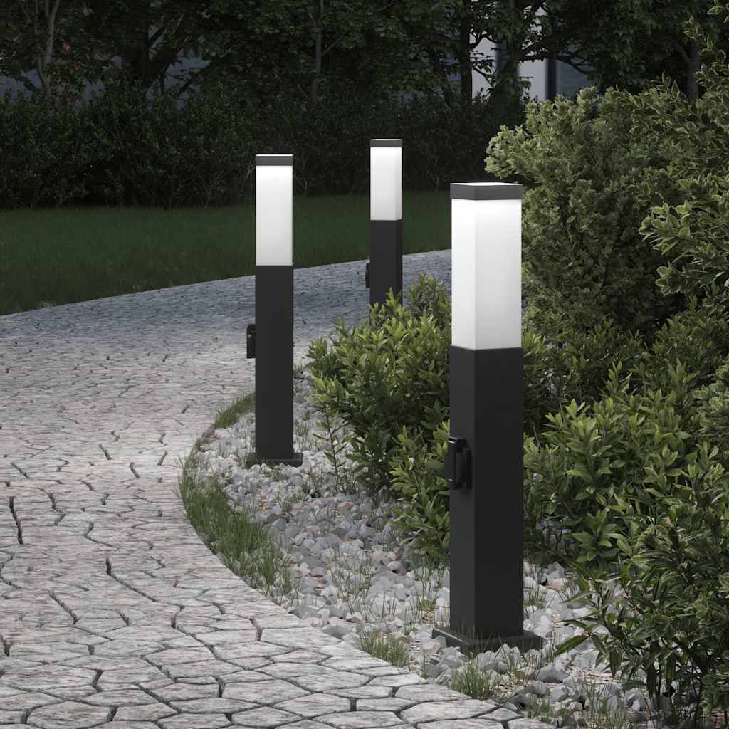 vidaXL Pollerleuchten mit Steckdose 3 Stk. 50 cm Schwarz IP44