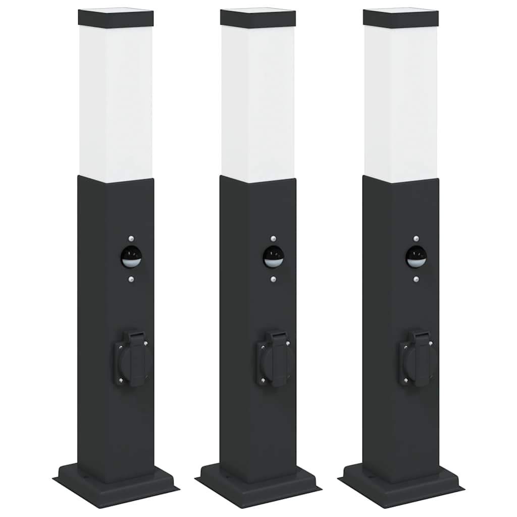 vidaXL Pollerleuchten mit Sensor&Steckdose 3 Stk. 50 cm Schwarz IP44