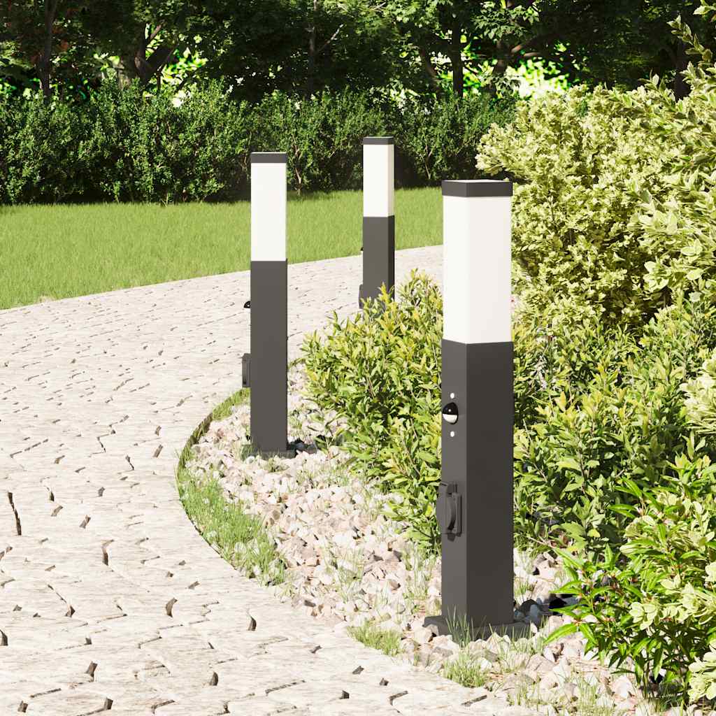 vidaXL Pollerleuchten mit Sensor&Steckdose 3 Stk. 50 cm Schwarz IP44