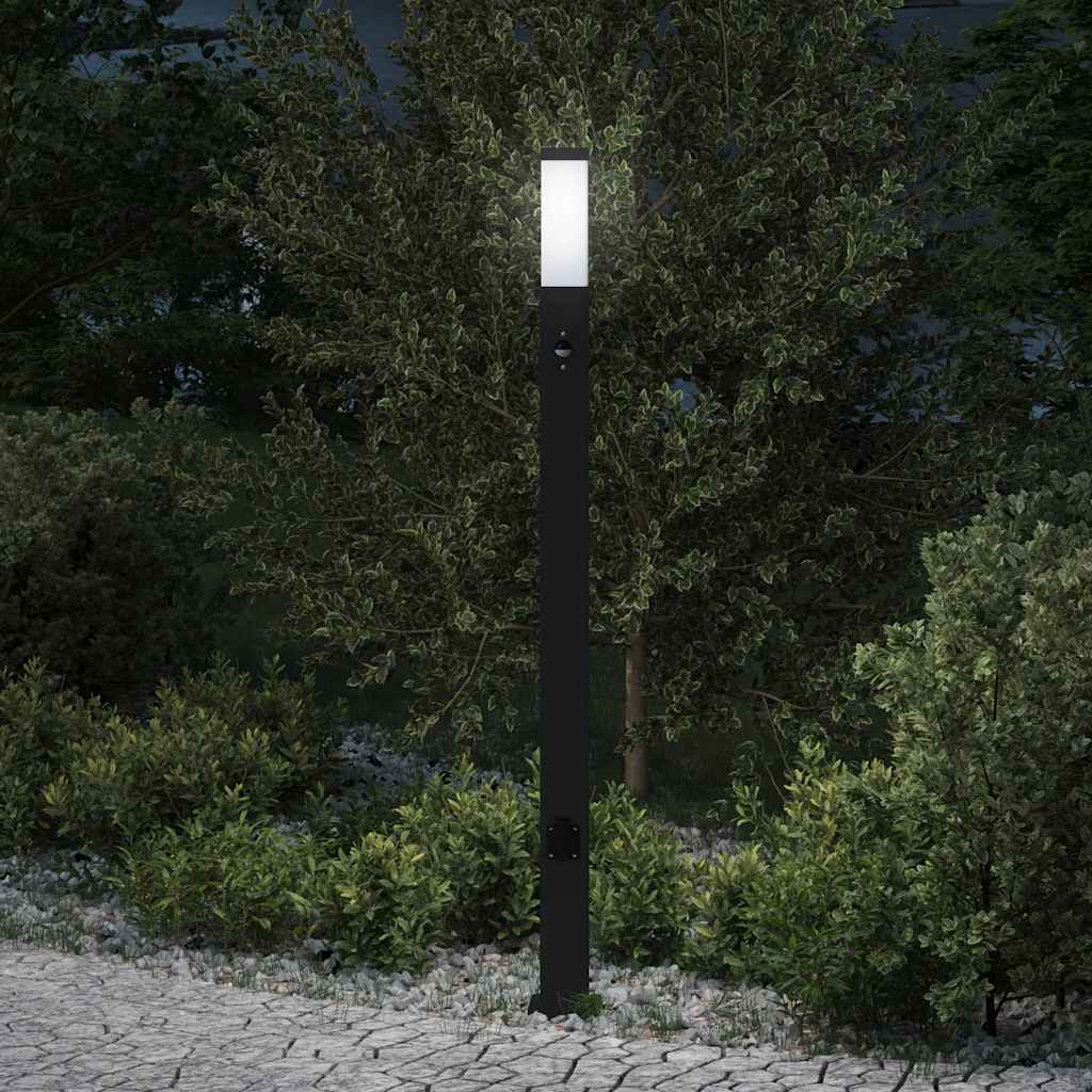 vidaXL Pollerleuchte mit Sensor und Steckdose 110 cm Schwarz IP44