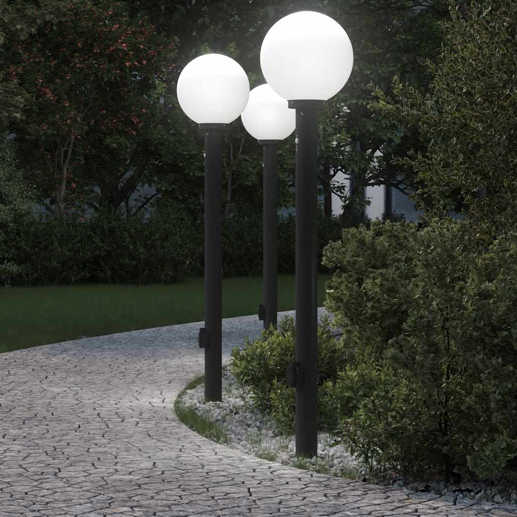 vidaXL Pollerleuchten mit Sensor und Steckdose 3 Stk. 120 cm Schwarz IP44