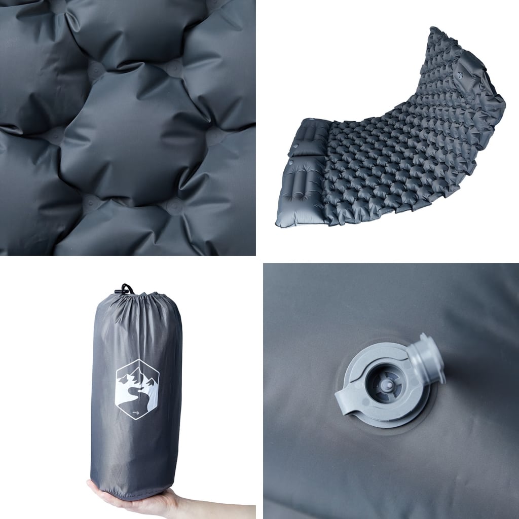 vidaXL Doppel-Isomatte mit Kissen Selbstaufblasend Grau