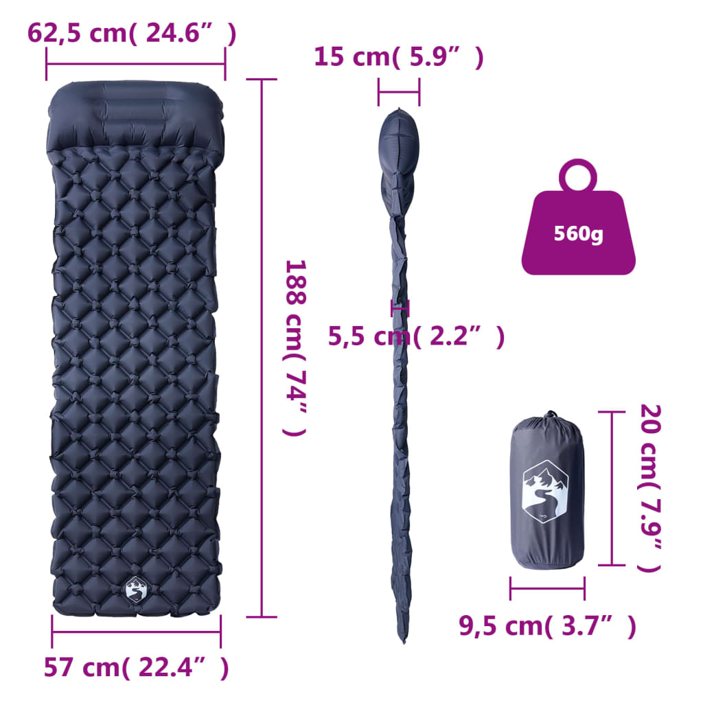 vidaXL Aufblasbare Isomatte mit Kissen Grau