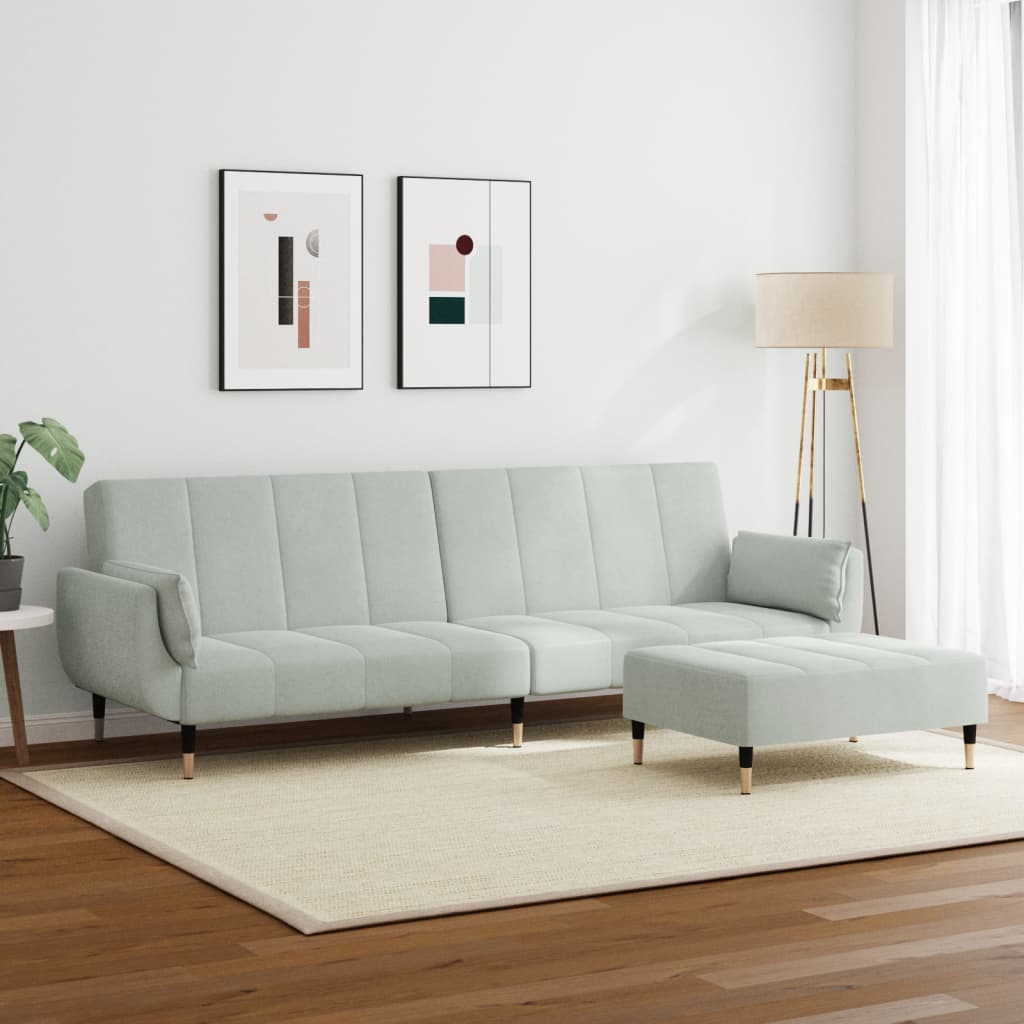 vidaXL Schlafsofa 2-Sitzer mit Fußhocker Hellgrau Samt