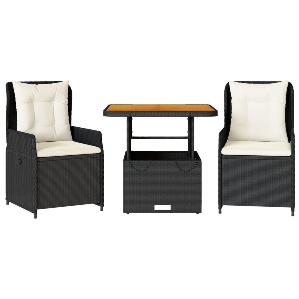 vidaXL 3-tlg. Bistro-Set mit Kissen Schwarz Poly Rattan