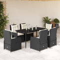 vidaXL 7-tlg. Garten-Essgruppe mit Kissen Schwarz Poly Rattan
