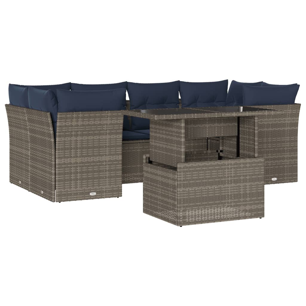 vidaXL 7-teiliges Gartensofa-Set mit Kissen, grau, Polyrattan