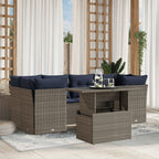 vidaXL 7-teiliges Gartensofa-Set mit Kissen, grau, Polyrattan