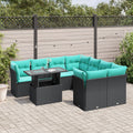 vidaXL 9-teiliges Gartensofa-Set mit Kissen, schwarzes Polyrattan