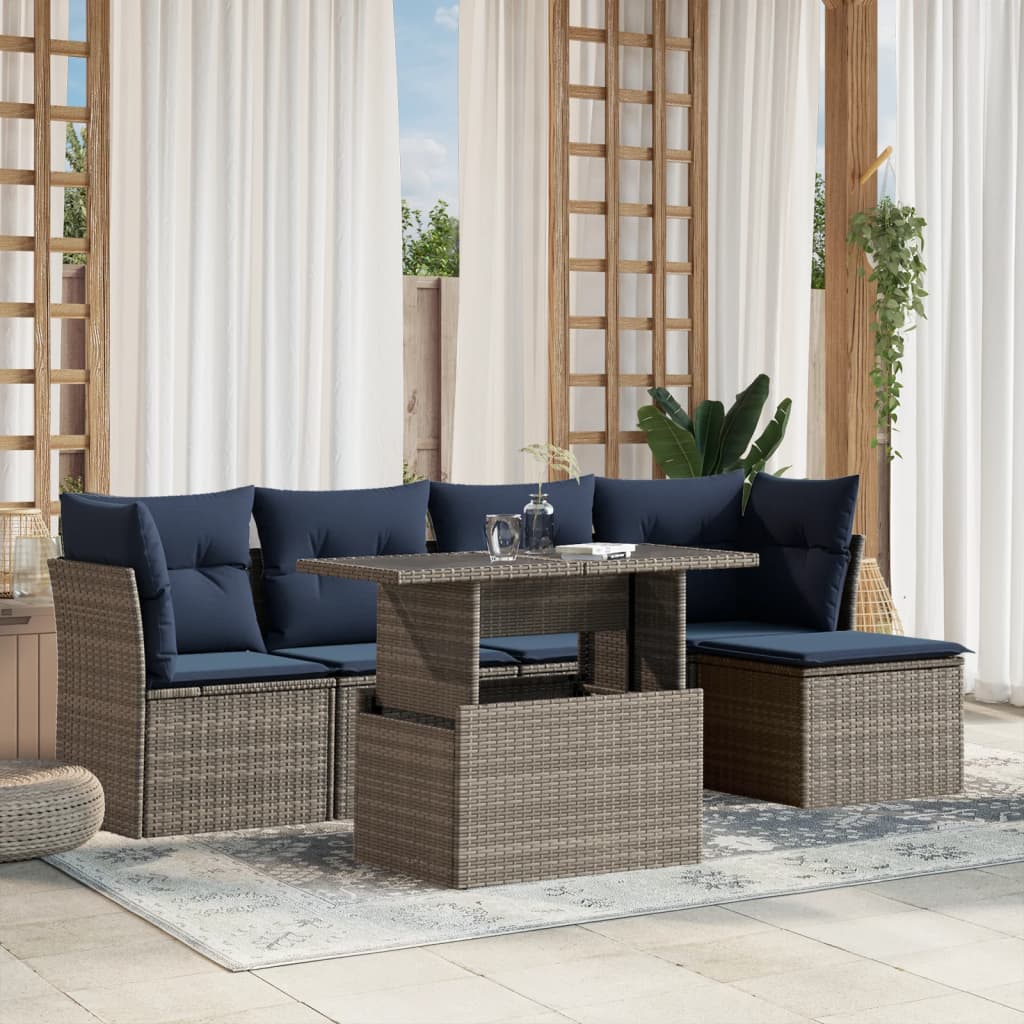 vidaXL 6-teiliges Gartensofa-Set mit Kissen, grau, Polyrattan