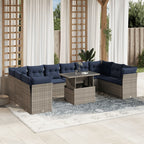 vidaXL 11-teiliges Gartensofa-Set mit Kissen, grau, Polyrattan
