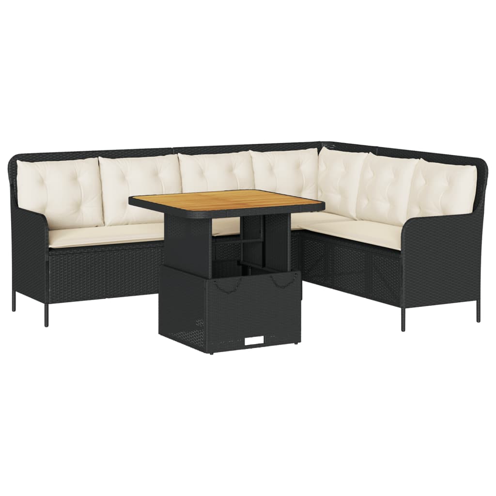 vidaXL 2-tlg. Garten-Sofagarnitur mit Auflagen Schwarz Poly Rattan