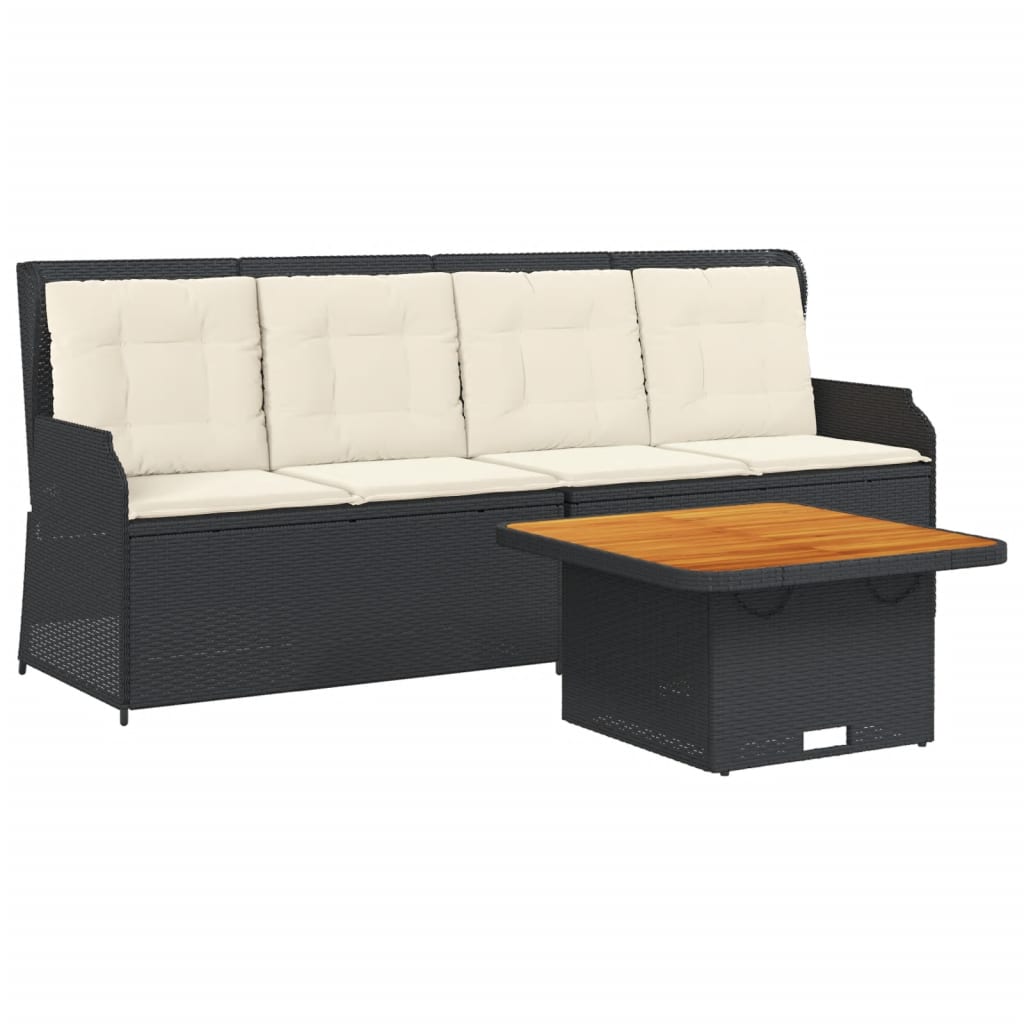 vidaXL 3-tlg. Garten-Lounge-Set mit Kissen Schwarz Poly Rattan