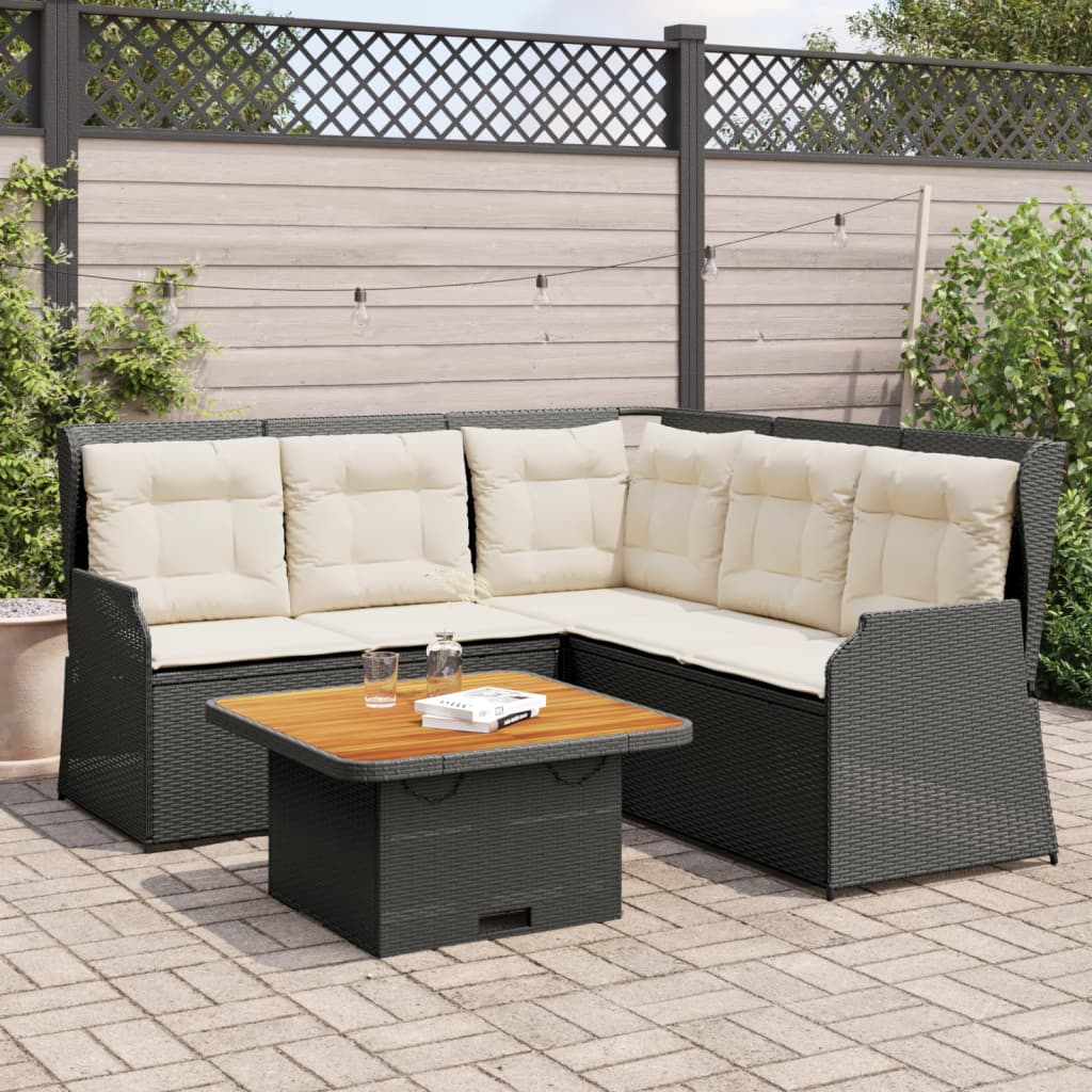 vidaXL 4-tlg. Garten-Lounge-Set mit Kissen Schwarz Poly Rattan