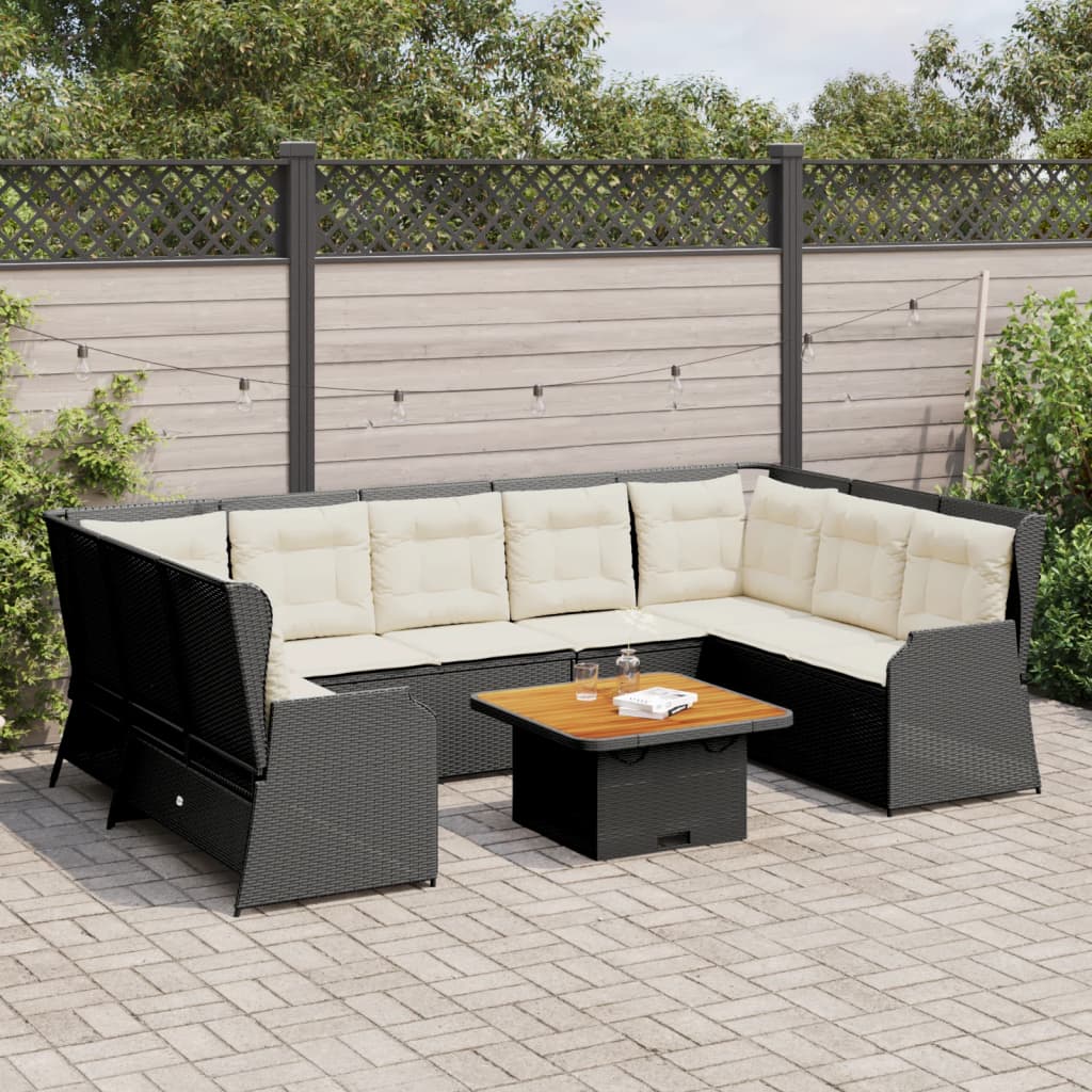 vidaXL 7-tlg. Garten-Lounge-Set mit Kissen Schwarz Poly Rattan