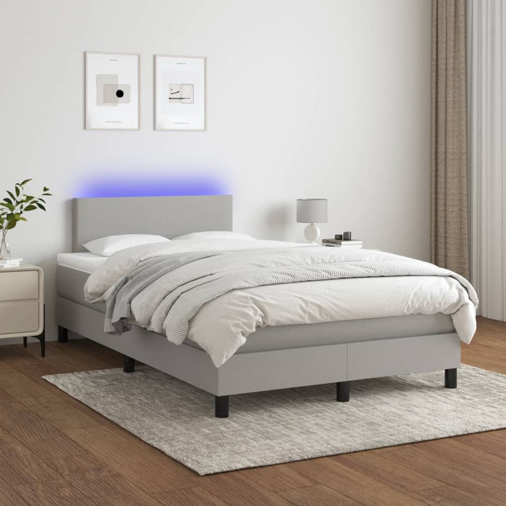 vidaXL Boxspringbett mit Matratze & LED Hellgrau 120x190 cm Stoff