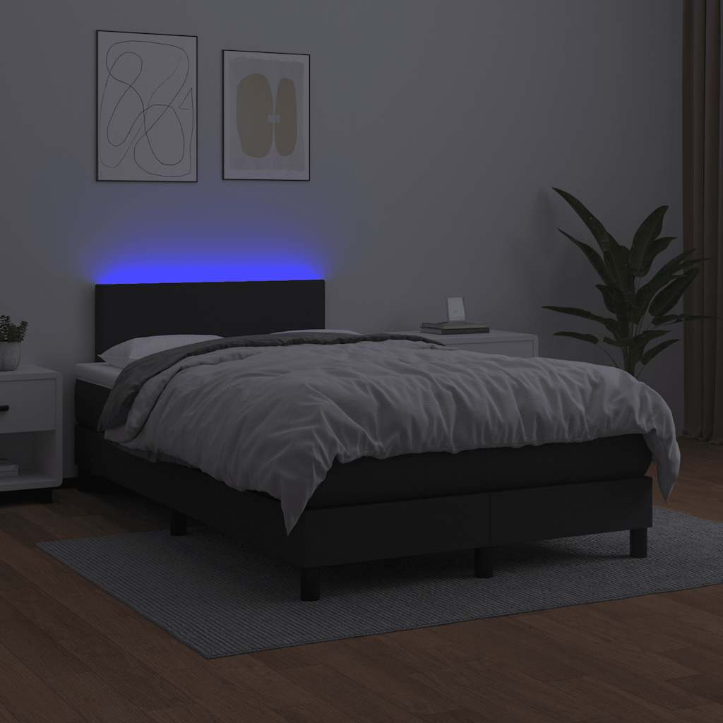 vidaXL Boxspringbett mit Matratze & LED Schwarz 120x190 cm Kunstleder