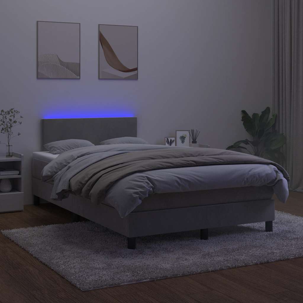 vidaXL Boxspringbett mit Matratze & LED Hellgrau 120x190 cm Samt