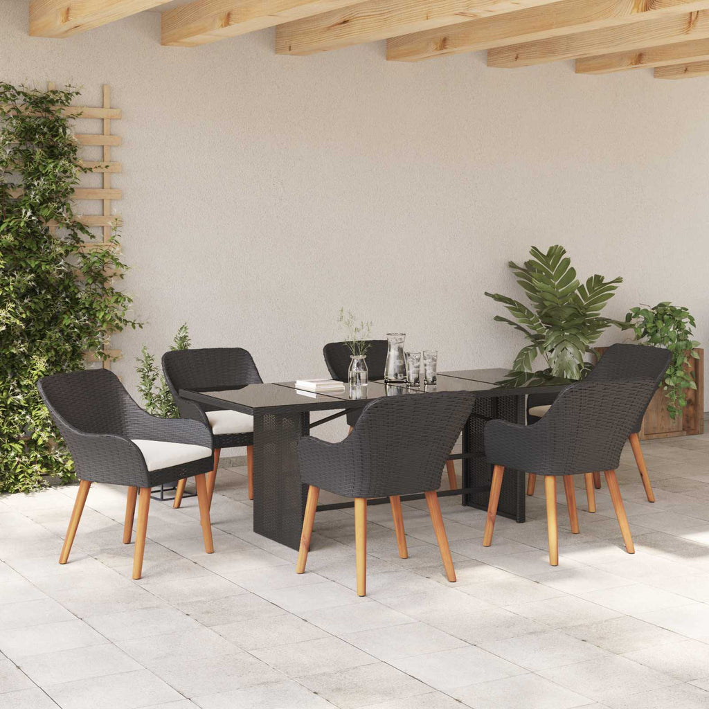 vidaXL Garten Essgruppe mit Kissen 7 pcs Schwarz Poly-Rattan