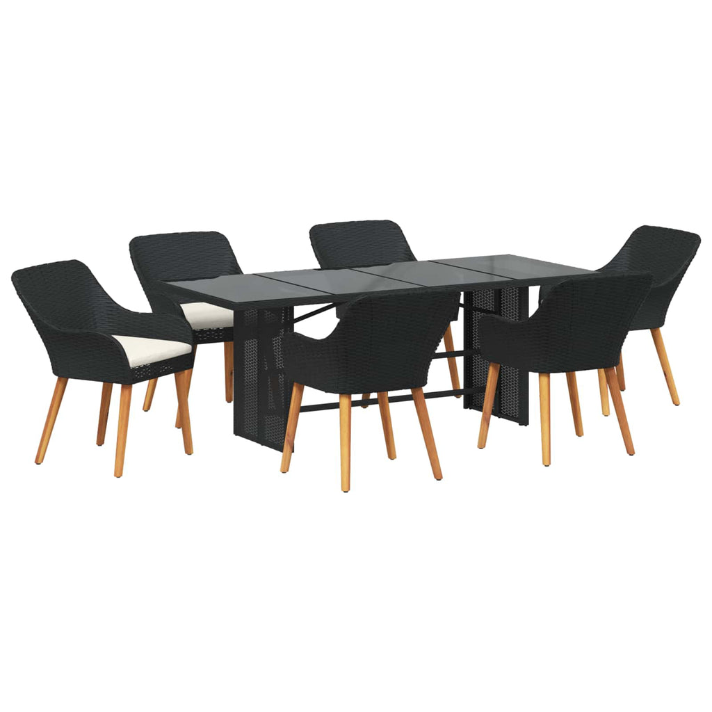 vidaXL Garten Essgruppe mit Kissen 7 pcs Schwarz Poly-Rattan
