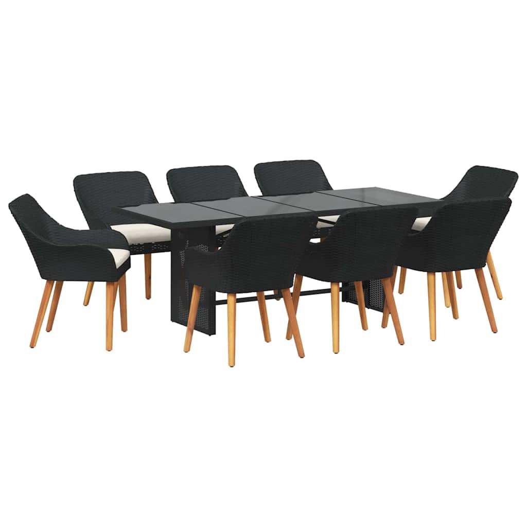 vidaXL Garten Essgruppe mit Kissen 9 pcs Schwarz Poly-Rattan
