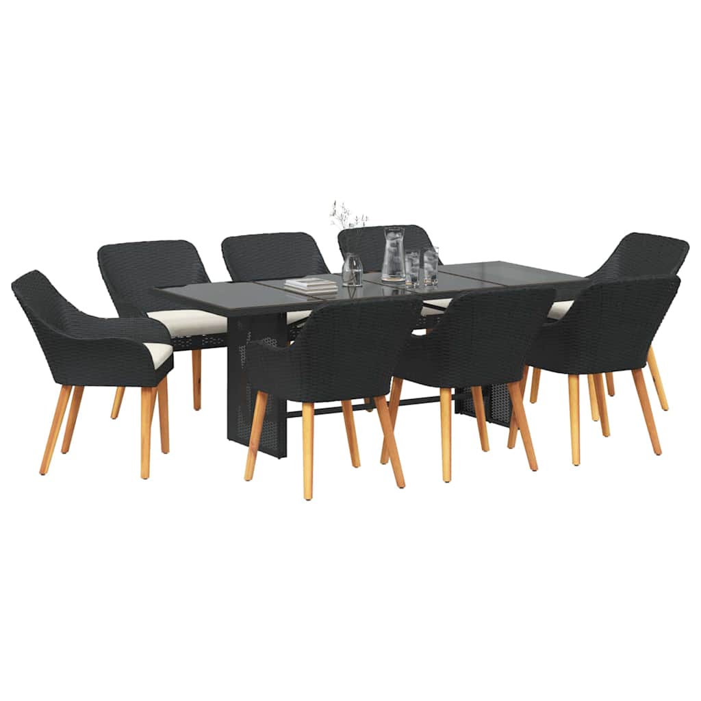 vidaXL Garten Essgruppe mit Kissen 9 pcs Schwarz Poly-Rattan