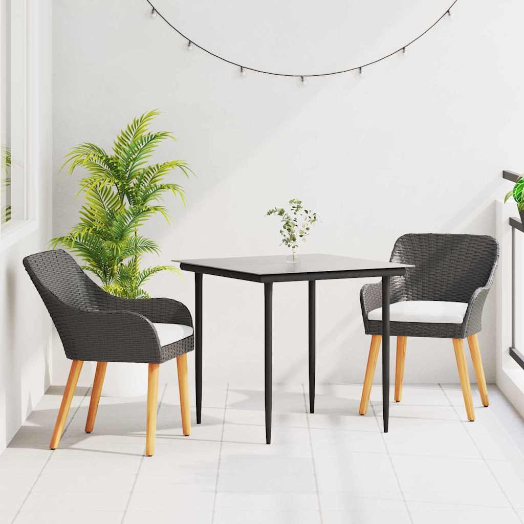 vidaXL Garten Essgruppe mit Kissen 3 pcs Schwarz Poly-Rattan