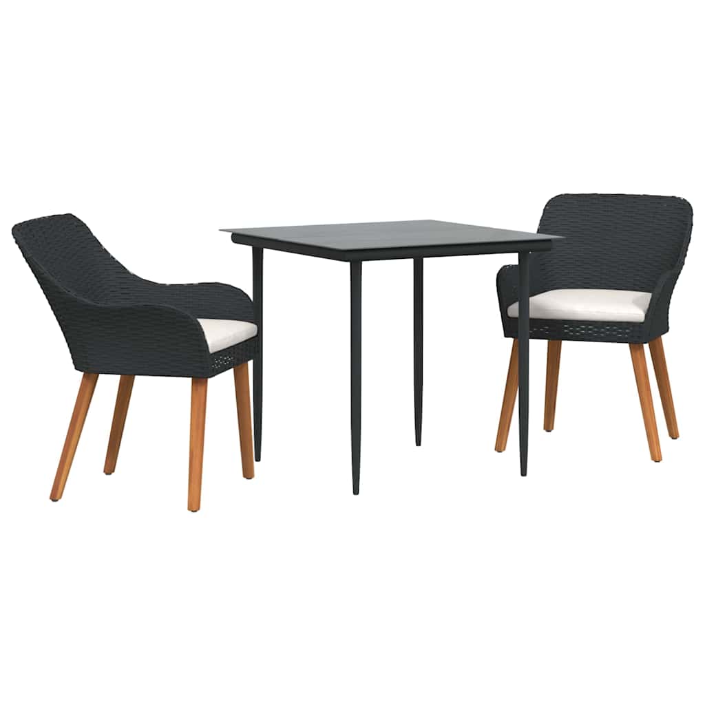 vidaXL Garten Essgruppe mit Kissen 3 pcs Schwarz Poly-Rattan
