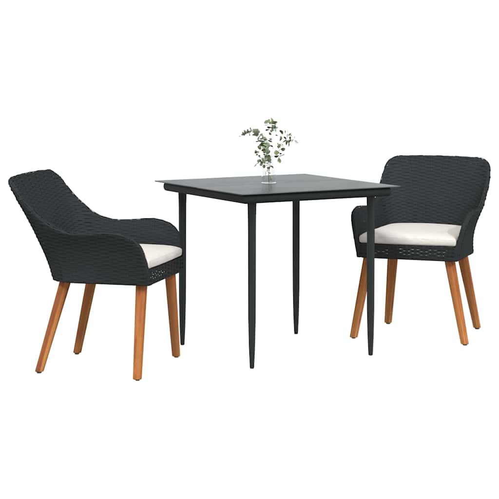 vidaXL Garten Essgruppe mit Kissen 3 pcs Schwarz Poly-Rattan