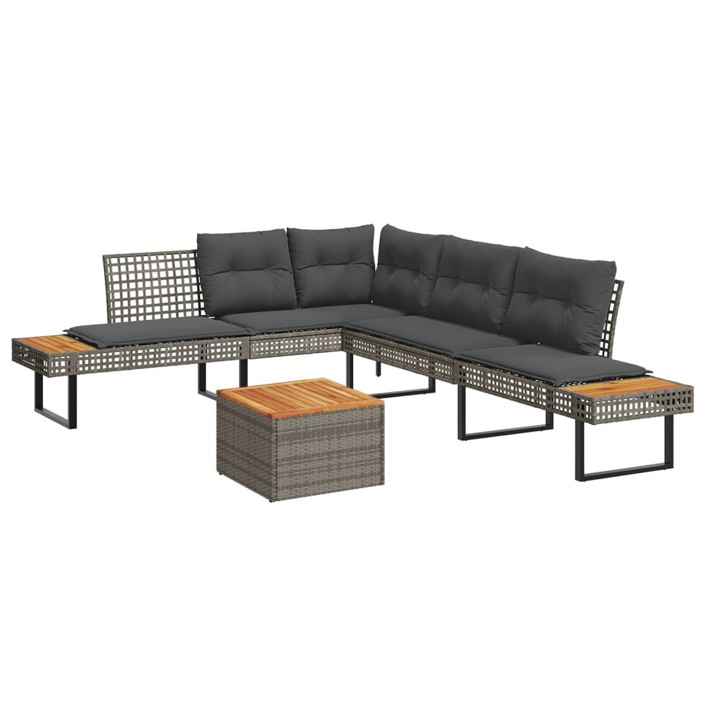 vidaXL 2-tlg. Garten-Sofagarnitur mit Kissen Grau Poly Rattan Akazie