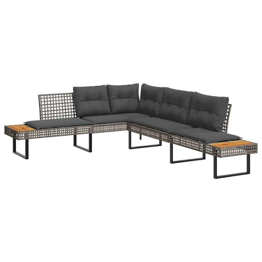 vidaXL 2-tlg. Garten-Sofagarnitur mit Kissen Grau Poly Rattan Akazie