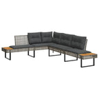 vidaXL 2-tlg. Garten-Sofagarnitur mit Kissen Grau Poly Rattan Akazie